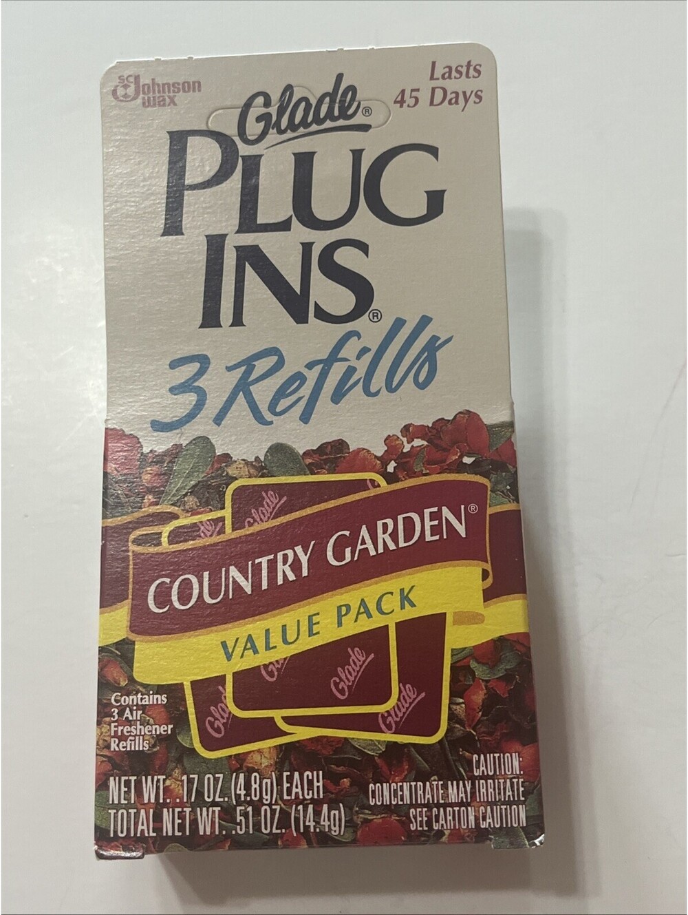 Vintage 1995 Glade Plug Ins Country Garden 3 Refills NOS Sealed Discontinued